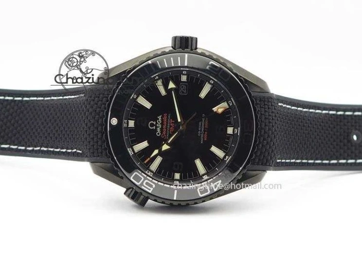 0427 Planet Ocean 45mm GMT DLC JHF Best Edition Black Dial On Rubber Strap A Durable 8194